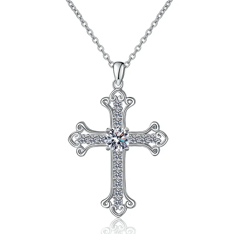 Cross 1ct D Color Moissanite Pendants Necklaces 925 Sterling Silver Trendy Luxury Diamond Clavicle Necklace for Women Jewelry