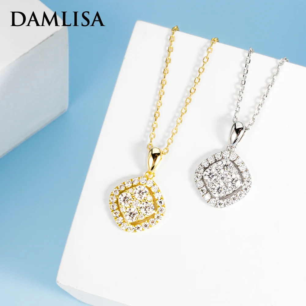 

DAMLISA D Color VVS1 Round Cut Moissanite Pendant Necklace For Women 925 Sterling Silver 18K Gold Plated 45CM Chain Necklace