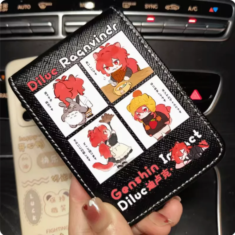Anime Genshin Impact Diluc Cartoon Fashion Wallets PU Purse Card Holder Money Bag Gift B525 Cosplay