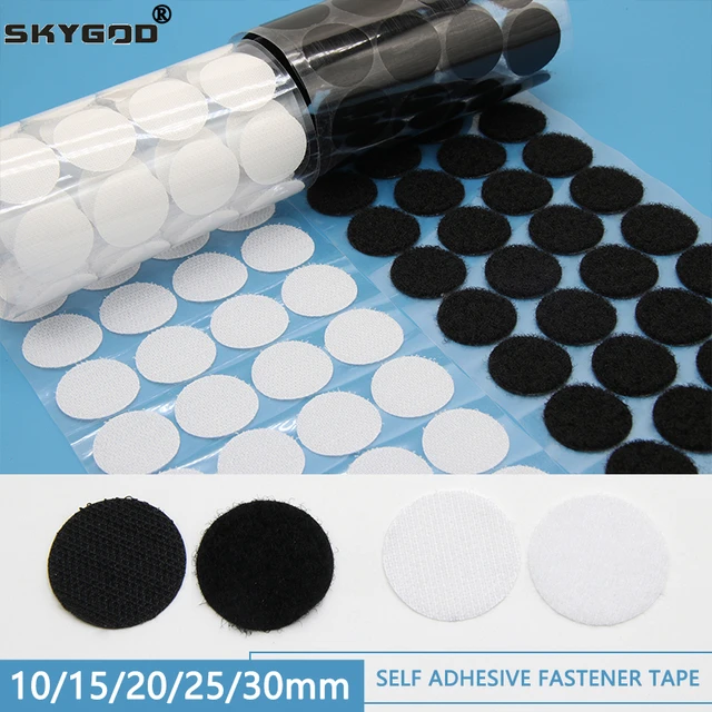 Self Adhesive Tape dots 10/15/20/25/30mm White Black glue on Hooks Loops  Sticker