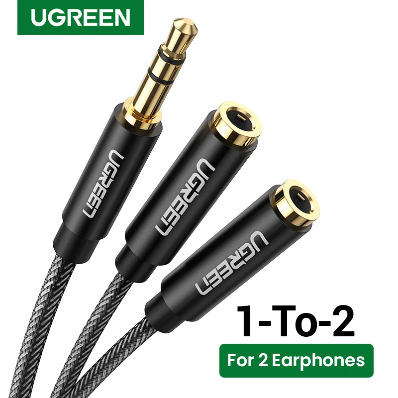 White UGREEN 3.5mm Audio Stereo Y Splitter Cable 3.5mm Male to 2 Port 3.5mm Female for Earphone and Headset Splitter Adapter