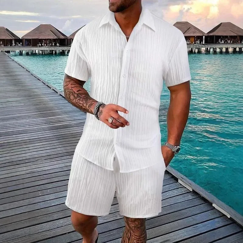 Summer 2025 Men's Casual Loose Short Sleeve Polo Shirt And Shorts Sports Set Cross-Border Lightweight Comfortable Fitness Outfit