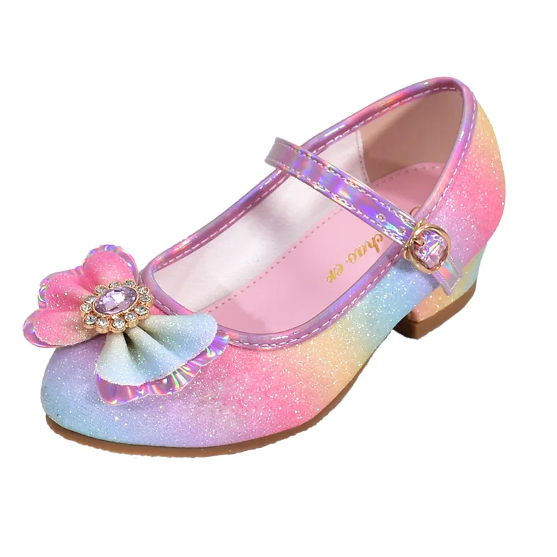 zapatos ni&ntilde;a 23 Girl Shoes Leather Shoes Rainbow for Girls Sequins Female Princess Performance Kid leather shoes girls shoes