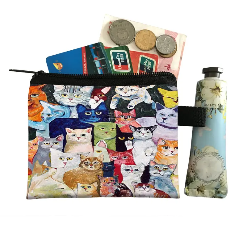 Kawaii Cartoon Cat Print portamonete donna Mini portafogli donna in bianco e nero Cat Card Keys Credit Mini Card Bag Girl organizer