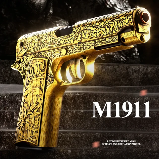 Shell Ejecting Toy Gun Carved Retro M1911 Soft Bullet Handgun Continuous Firing Outdoor Game Shooting Pistol for Kids Adults 1