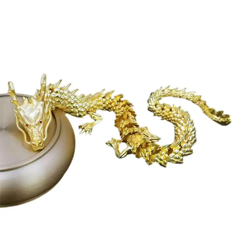 

Chinese Dragon Figurines Gold Feng Shui Dragon Sculpture with Movable Joint 2024 Year of The Dragon Mascot Ornament Collectible