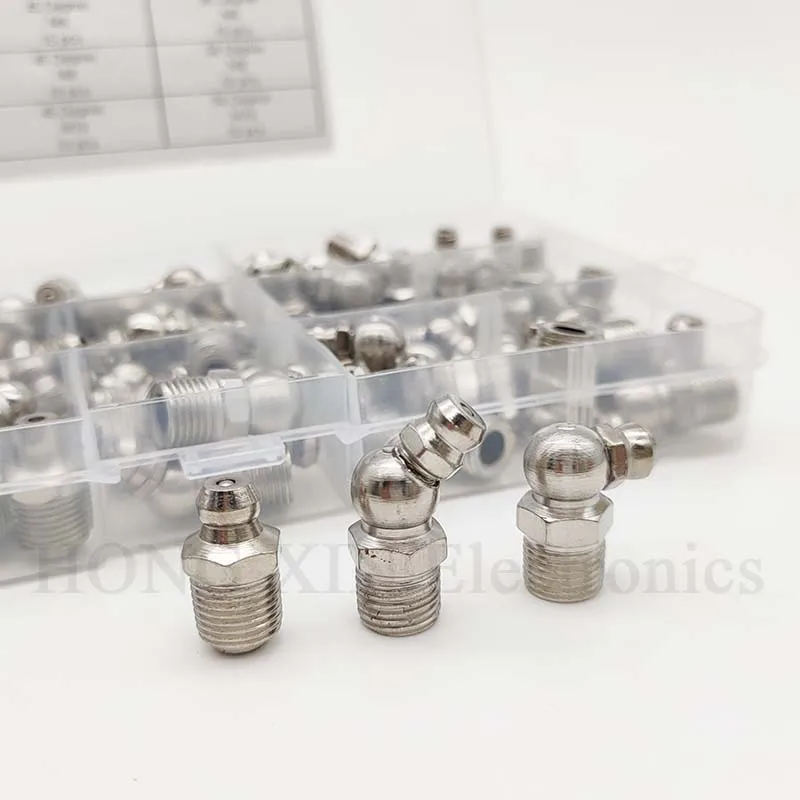 Grease Fittings Kit 115pcs Hydraulic Grease Zerk Assortment Straight 45 90 Degree Angled Fittings Galvanized Steel Set