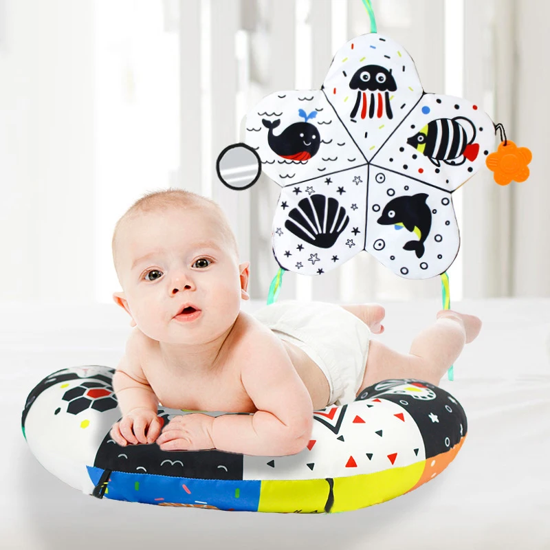 Baby Pillow Tummy Time Toy Black And White Lying Pillow High Contrast Double-Sided Sensory Toy Newborn Head-up Training Pillow 5