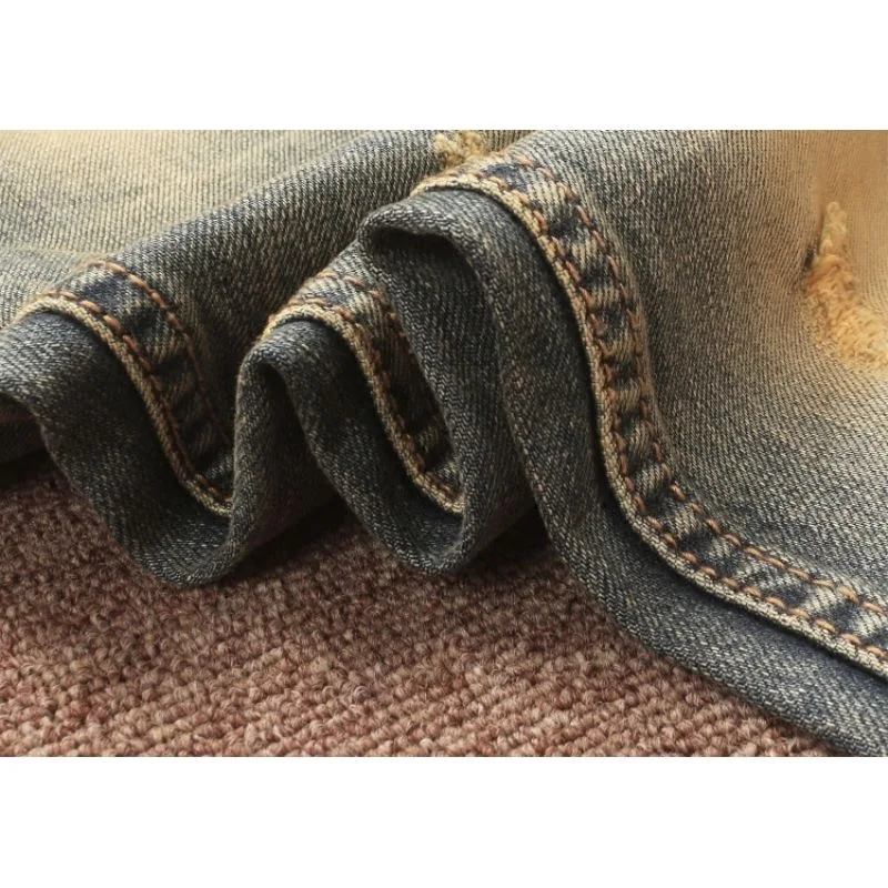 Men Jeans Ripped Jeans Ripped Patchwork Jeans Autumn and Winter Vintage Ripped Solid Color Small Foot Pants Men&rsquo;s Casual Comfort