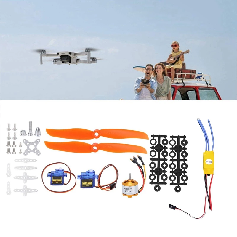 RC 비행기 모터용 금속 및 플라스틱 전기 모터 키트, SG90 서보 2212 KV2200 브러시리스 모터 30A ESC 6035 프로펠러 액세서리