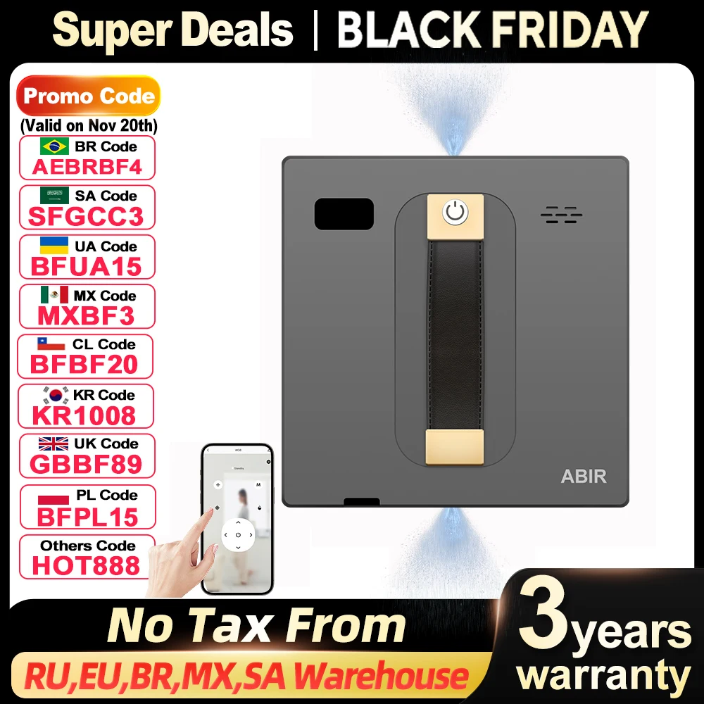 ABIR WD8 Robot Window Vacuum Cleaner – Dual Ultrasonic Spray, APP & Remote Control, Smart Glass Cleaning, Auto Wall-Climbing Robot Mop