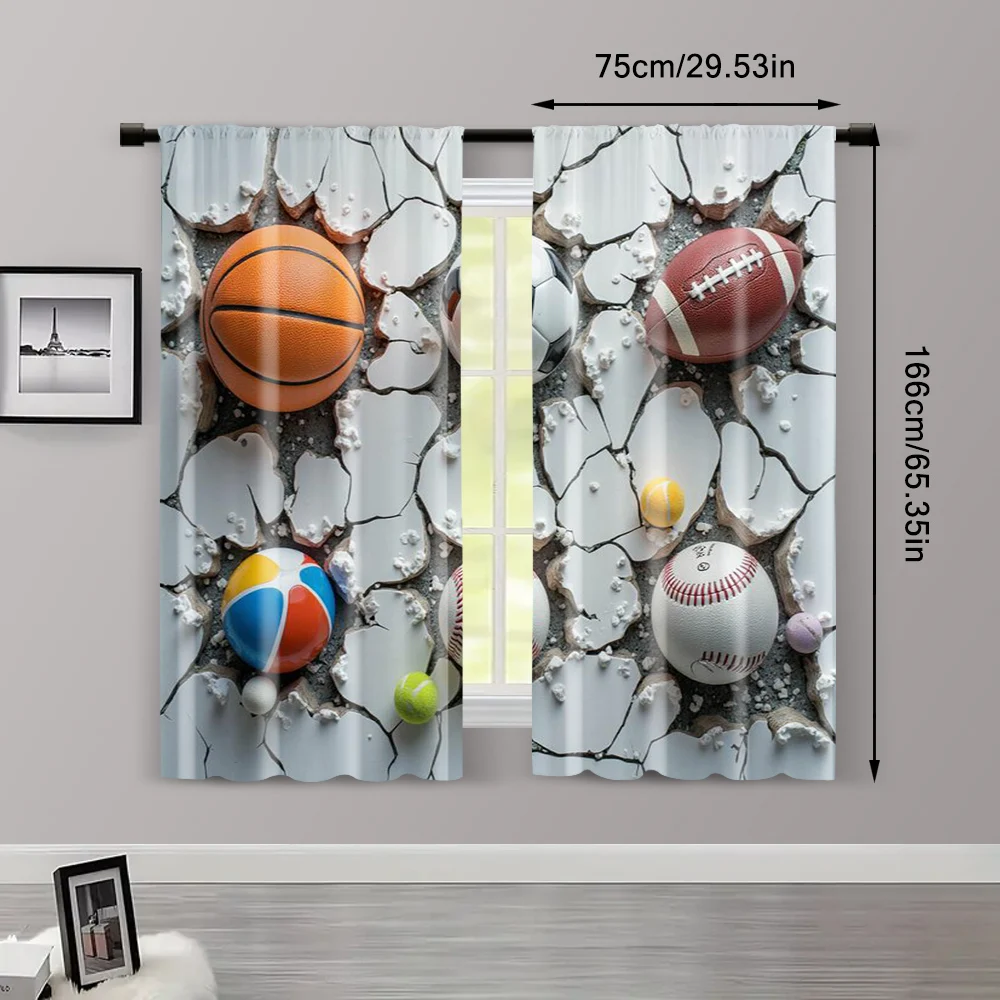 2pcs, Curtains Roller Blinds Basketball Football Rugby Graphic Sports Theme Machine Washable (without rod) Decorations For Home 3