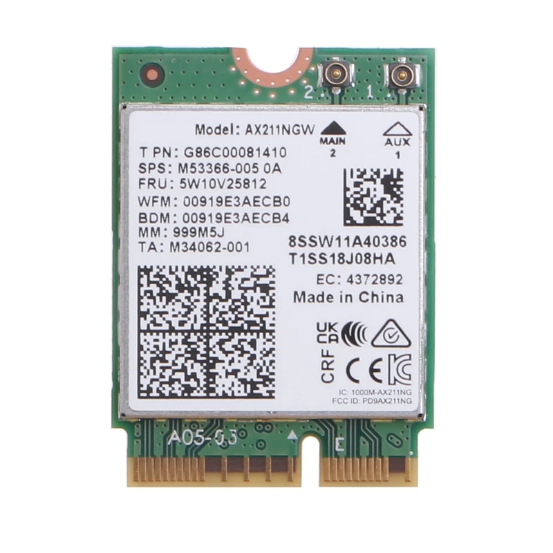 

Для AX211NGW двухдиапазонный Wi-Fi 6E карта 802.11ac ax Wireless NGFF для M.2 для Key WiFi Card сетевой адаптер BT5.2