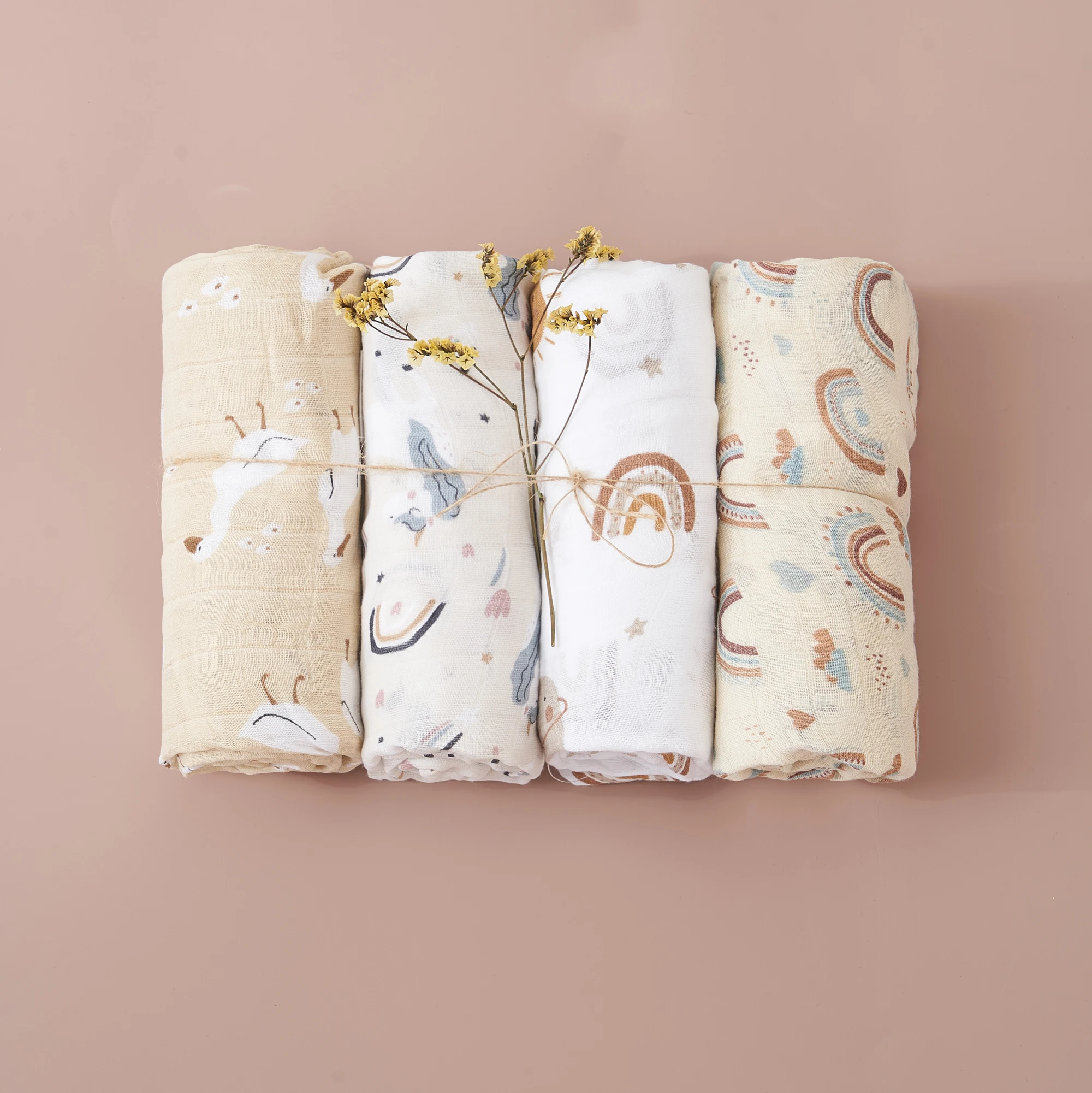 Luxurious Bamboo Cotton Muslin Swaddle Blanket Set - 4-Piece Collection