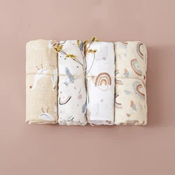 Luxurious Bamboo Cotton Muslin Swaddle Blanket Set - 4-Piece Collection - 120X110cm (KB003-rainbow)