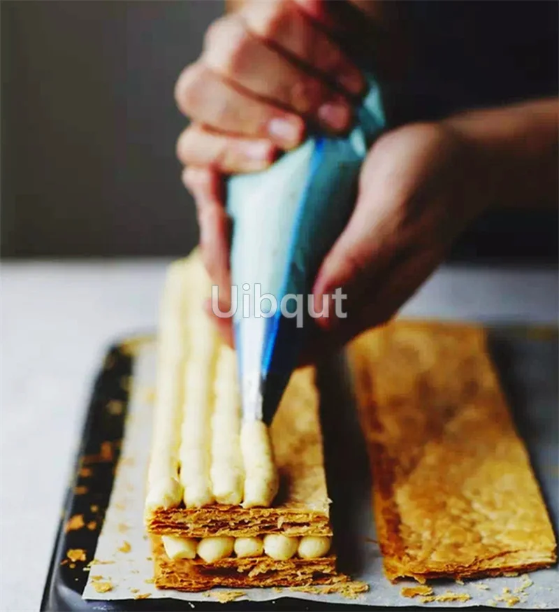 Bandeja para hornear hojaldre rectangular Mille Feuille molde para repostería plato perforado horno París tienda dulce b