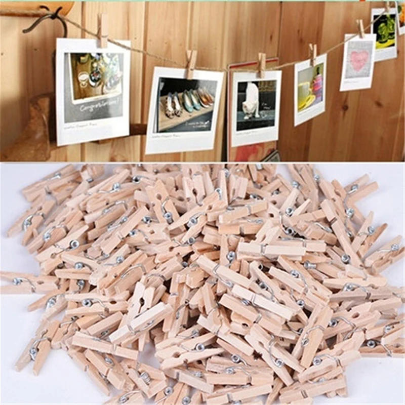 

50 PCS Very Small Mine Size 25mm Mini Natural Wooden Clips For Photo Clips Clothespin Craft Decoration Clips Pegs