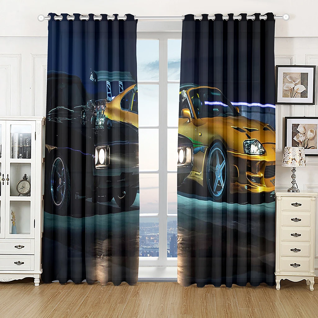 3D Sports Racing Car Printed Windows Curtains for Boys Men Adults Beautiful Scenery Living Room Bedroom Kitchen Curtains Drapes