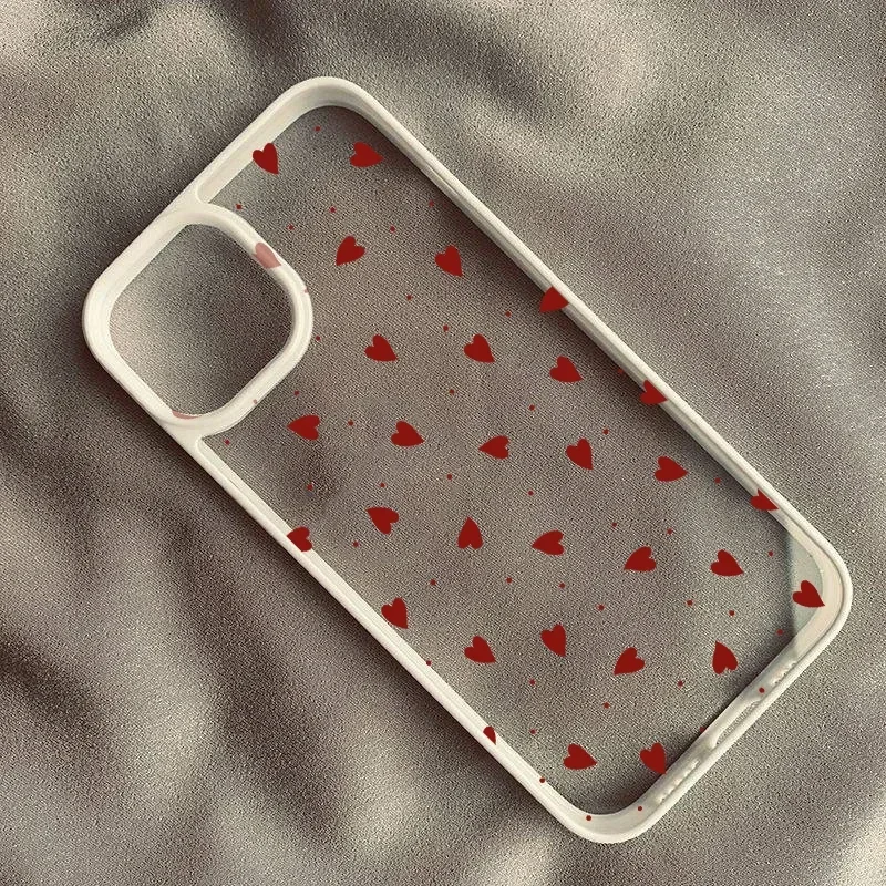 Chic Wine Red Love Heart Phone Case - Fashionable Pink Clear Hard Cover