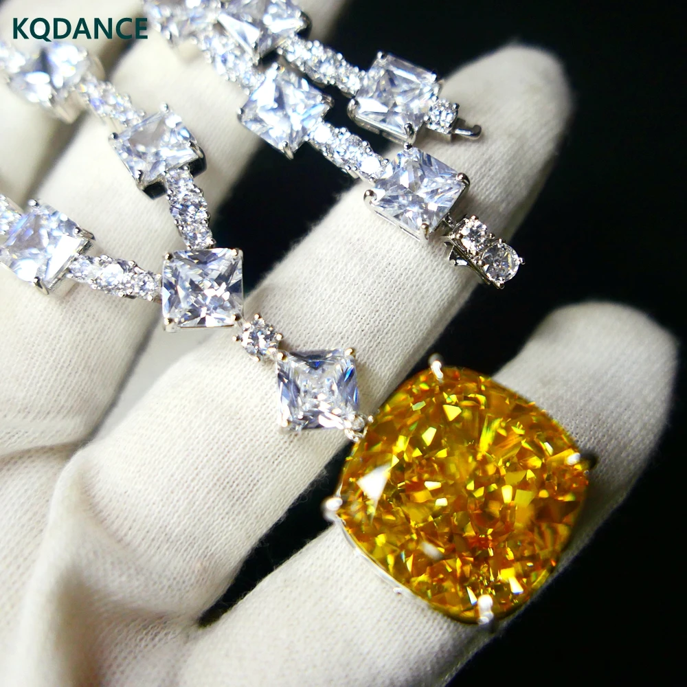 KQDANCE Large Stone Cushion Radiant Cut 20*20mm Yellow High