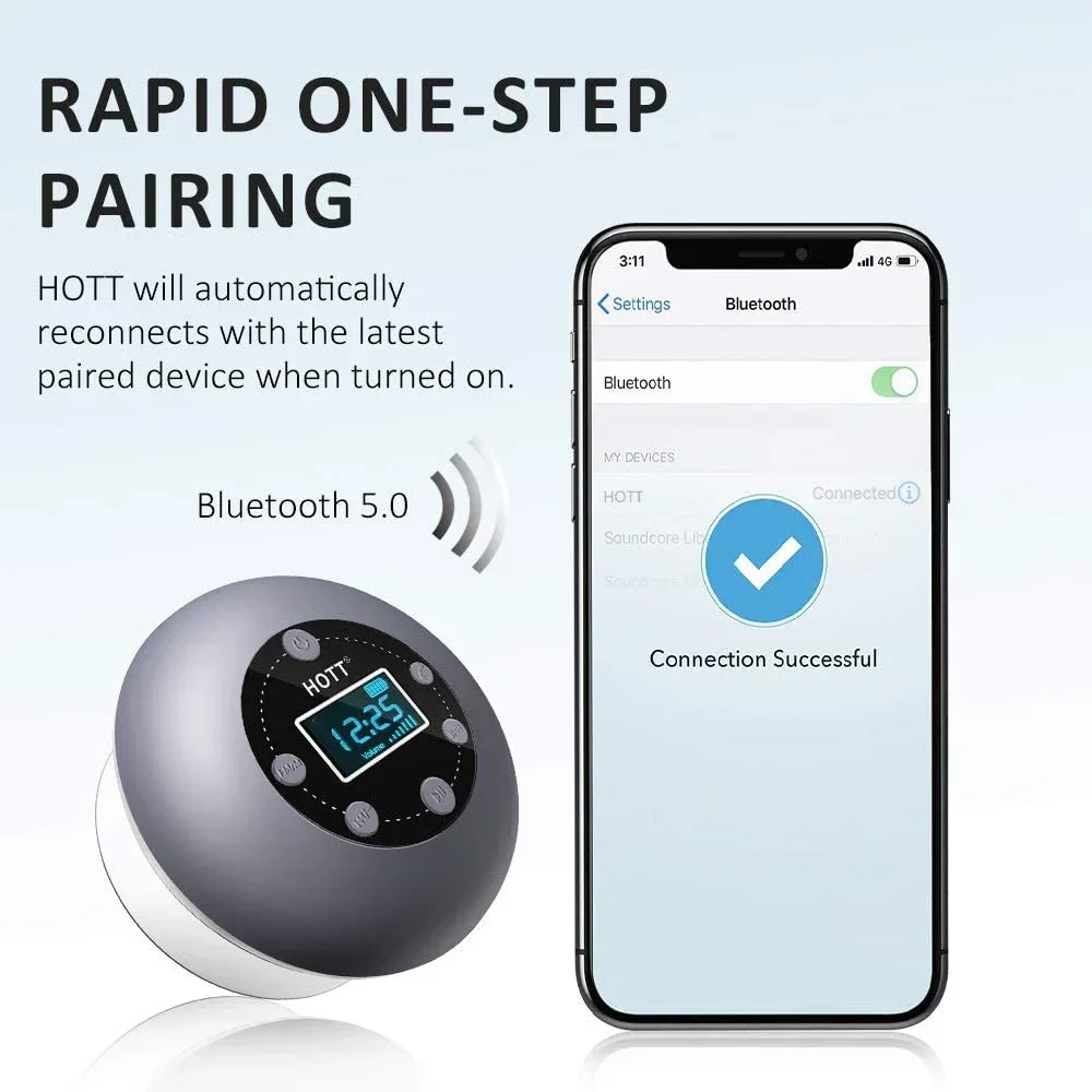 Waterproof Shower Speakers Wireless Bluetooth FM Radio Music Player Hands-free Call Super Long Playback LCD Clock Display