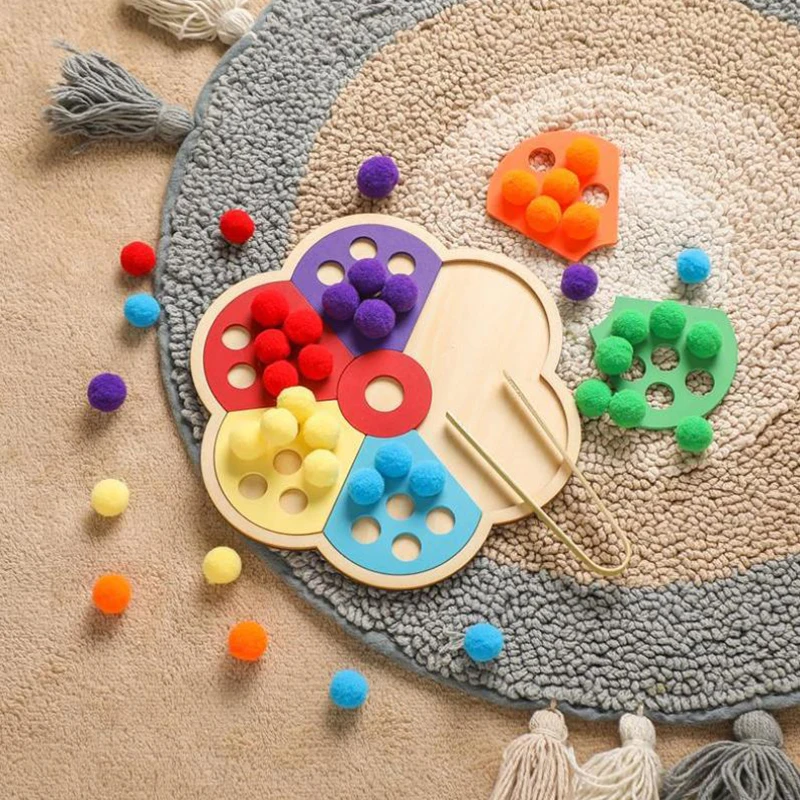 Wooden Montessori Toy Flower Shape Rainbow Board Children Fine Motor Skill Education Toy Baby Color Sorting Sensory Toy Kid Gift