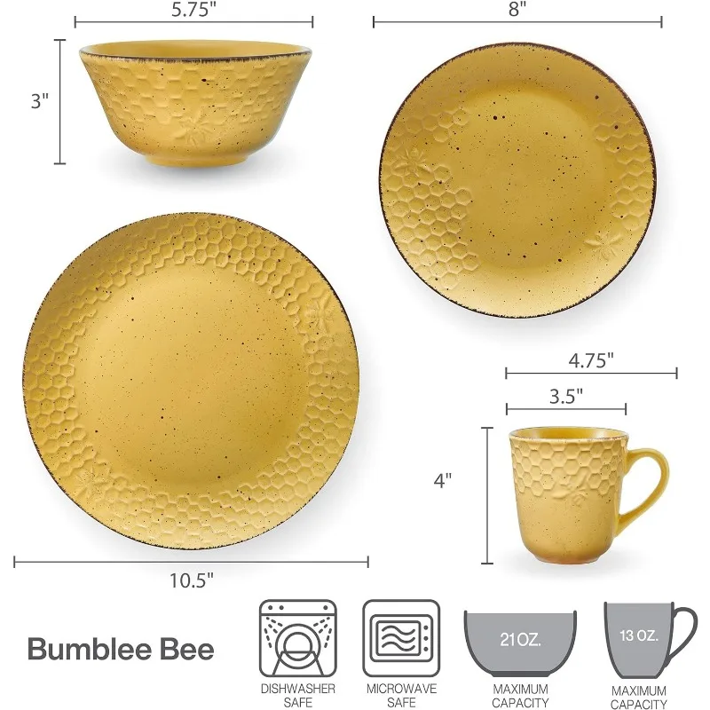 Ceramic Bumble BEE Shaped Yellow & Black Honeycomb Measuring