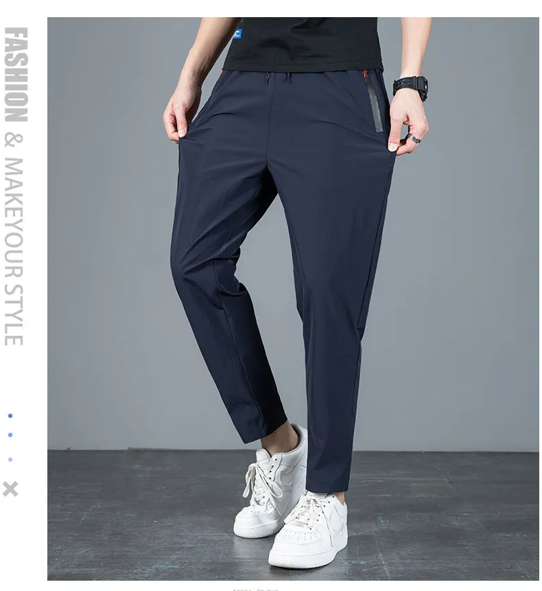 casual pants New Arrival Men's Elastic Waist Elastic Quick Drying Fabric Trousers Men Solid Harem Pant Ankle Length Thin Pants Male 918 casual joggers