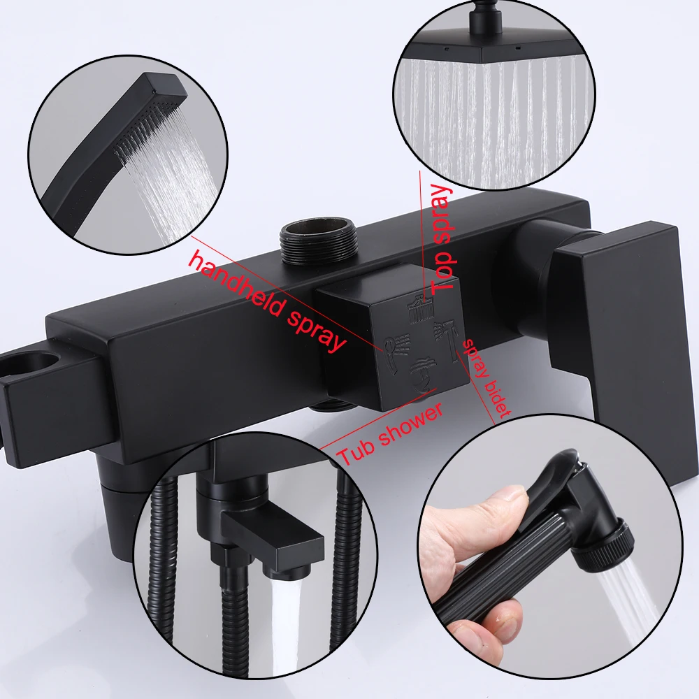 Stainless Steel Shower Faucet Cold Hot Multifunction Bath Tap With Spray Bidet and Bathroom Shelf