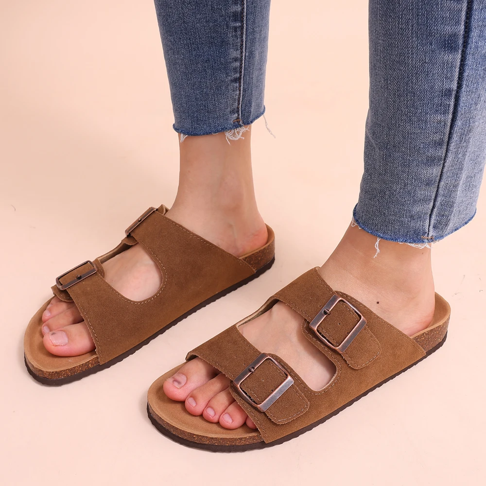 Evshine dam kork strand sandaler med dubbelt spänne halkfria_voghion.com