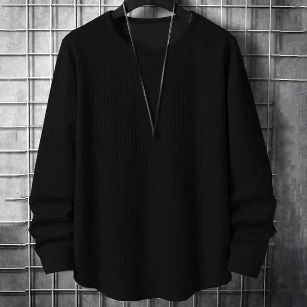 

Long Sleeve Men Top Men's Warm Pullover Waffle Texture Long Sleeve Mid Length Sports Top Fall/winter Sweatshirt for A Cozy