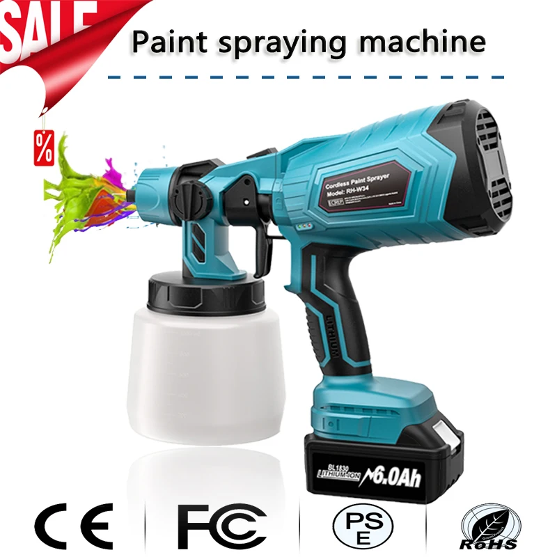1000ml Cordless Paint Sprayer HVLP Electric Spray Gun Flow Control Auto Furniture Steel Coating Airbrush For Makita Battery paint sprayer