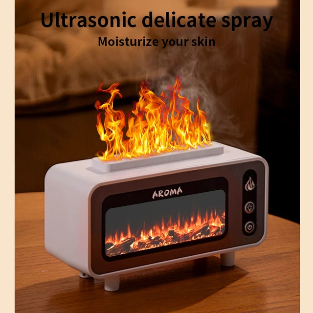 Fireplace Diffuser 7 Colors LED Ultrasonic Aroma Essential Oil 3D Simulated RGB Fire Flame Air Humidifier for Home Office Use 2