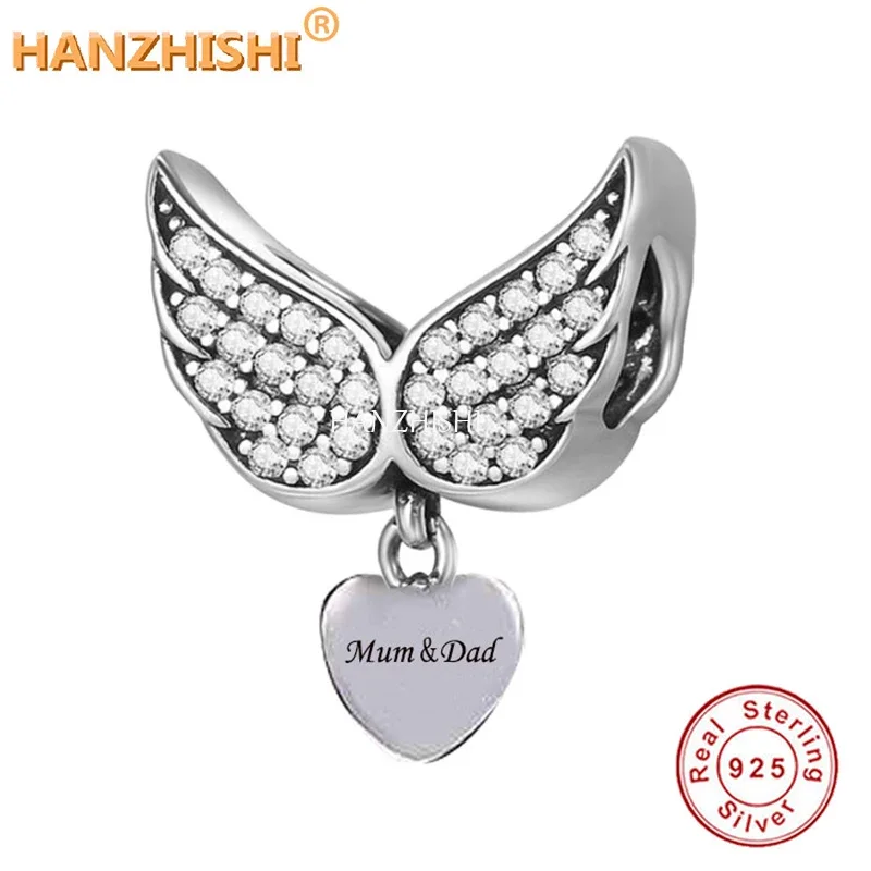 

Fashion 925 Sterling Silver Angel Wings Feather Mum & Dad Charms Beads Fit Original Brand Bracelet Necklace Jewelry Gift
