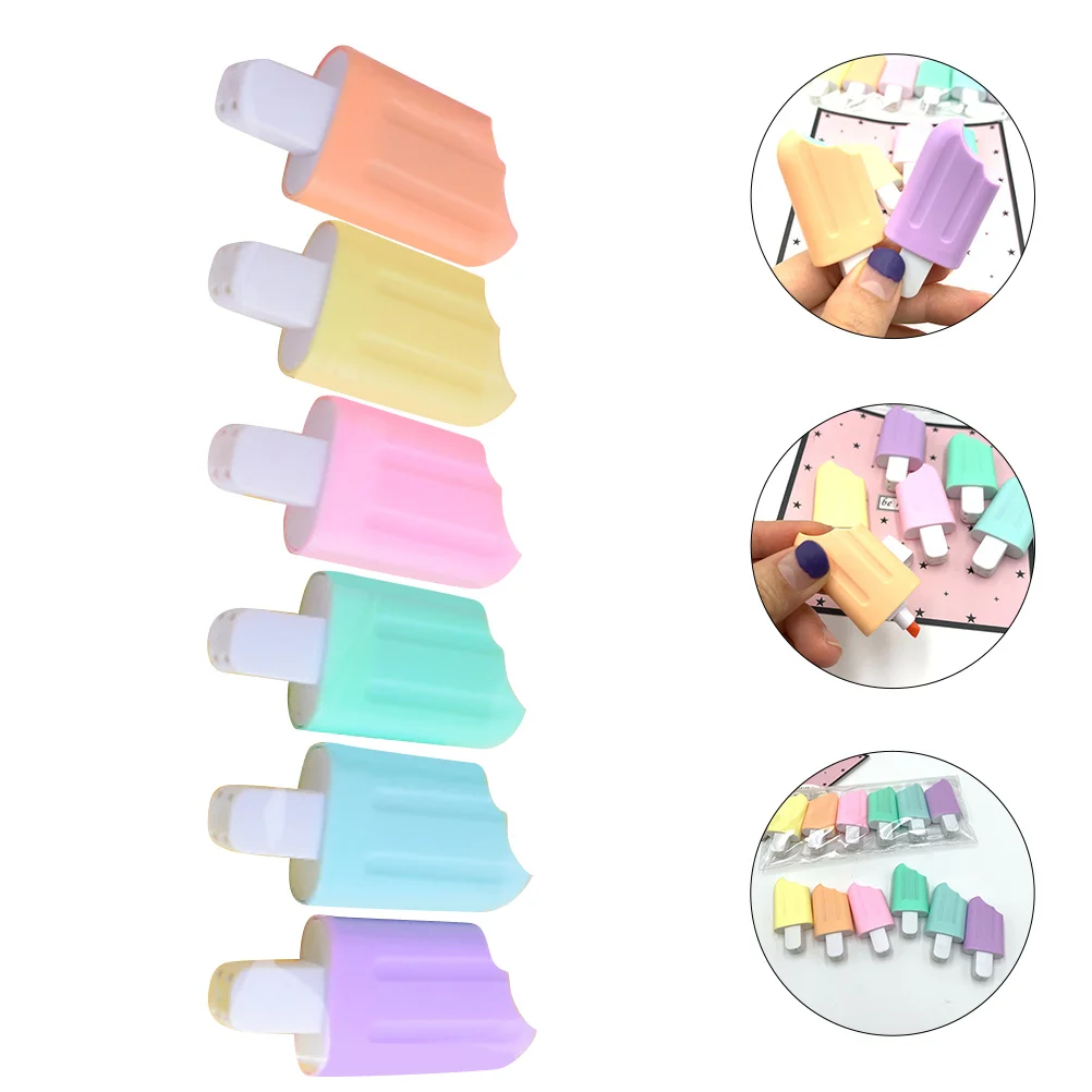 

6 Pcs Highlighter Fluorescent Marker Pen Colorful Ice Cream Pens Mini Cartoon Colored Adorable Lovely Student
