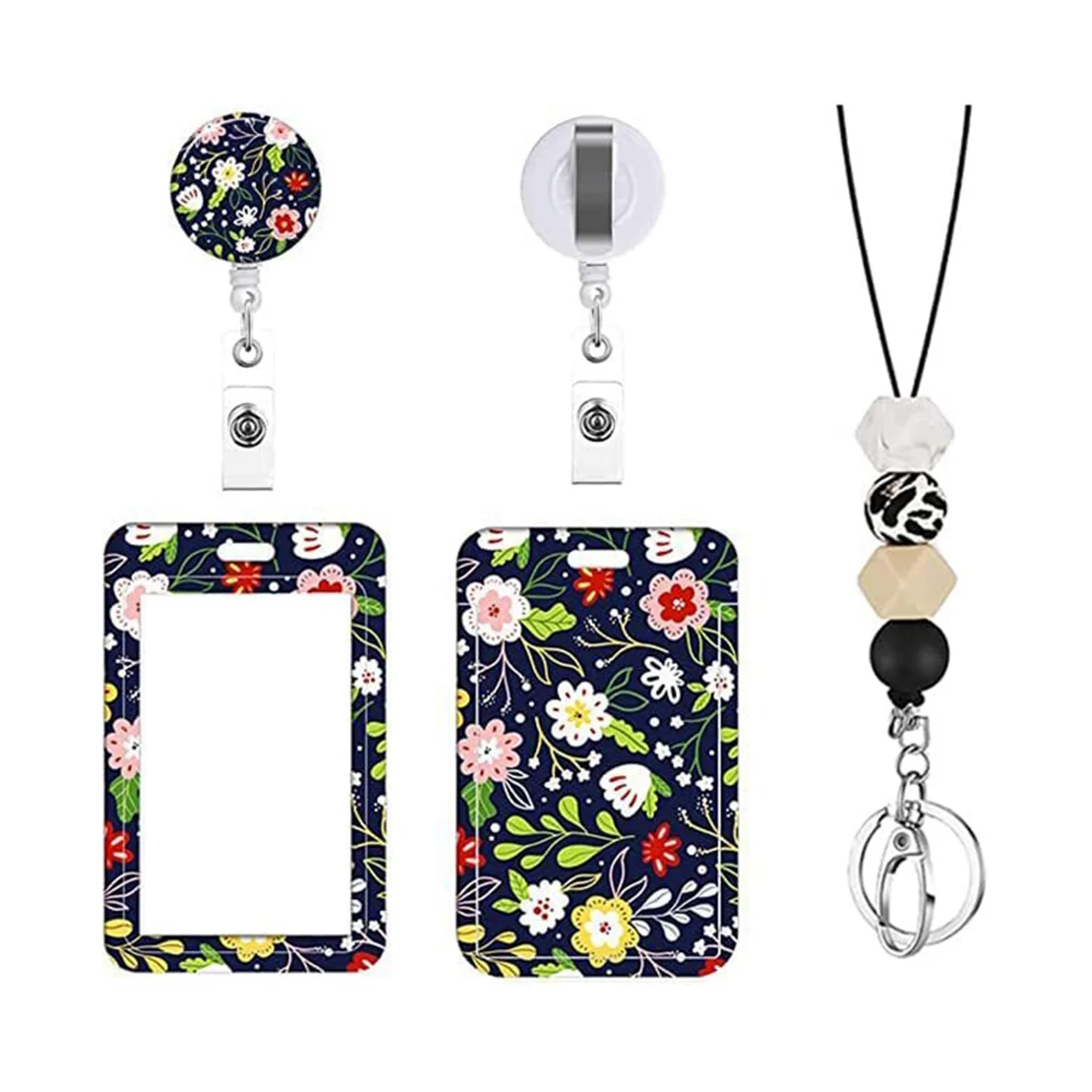 

Cute Floral Lanyards for Id Badge Holder,ID Card Holder with Beaded Lanyard,ID Badge Holder Nurse Teacher Office Gifts C