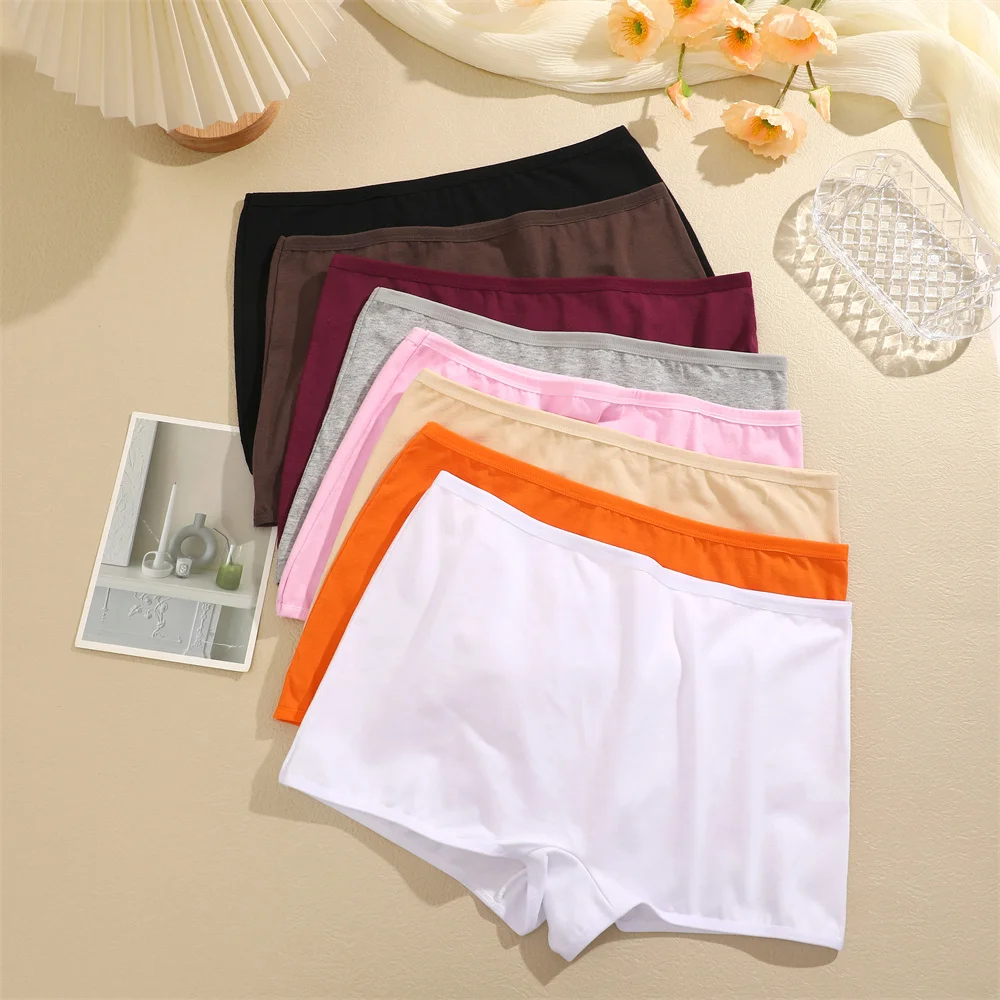 3 teile/satz Frauen nahtlose Baumwolle Höschen Mide Rise Boy shorts atmungsaktive Unterwäsche für weibliche Frauen einfarbige Sicherheits hose Rock – Detail 20