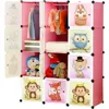 BRIAN&DANY Portable Cartoon Clothes Closet DIY Storage Organizer,Sturdy Safe Wardrobe Children Kids,8Cubes&2Hanging Sections 1