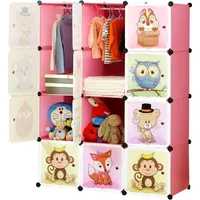 BRIAN&DANY Portable Cartoon Clothes Closet DIY Storage Organizer,Sturdy Safe Wardrobe Children Kids,8Cubes&2Hanging Sections 1