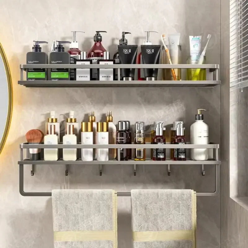 Bathroom Rack Punch-free Bathroom Shelf Toilet Space Aluminum No Drill Hanging Rack Bathroom Organizer Hang on the Wall 2