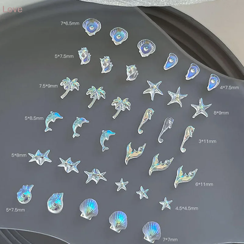 12그리드 60개 아이스 클리어 조개 불가사리 오션 시리즈 네일 참 레진 액세서리 네일 아트 장식 3D 믹스 쉘 매니큐어