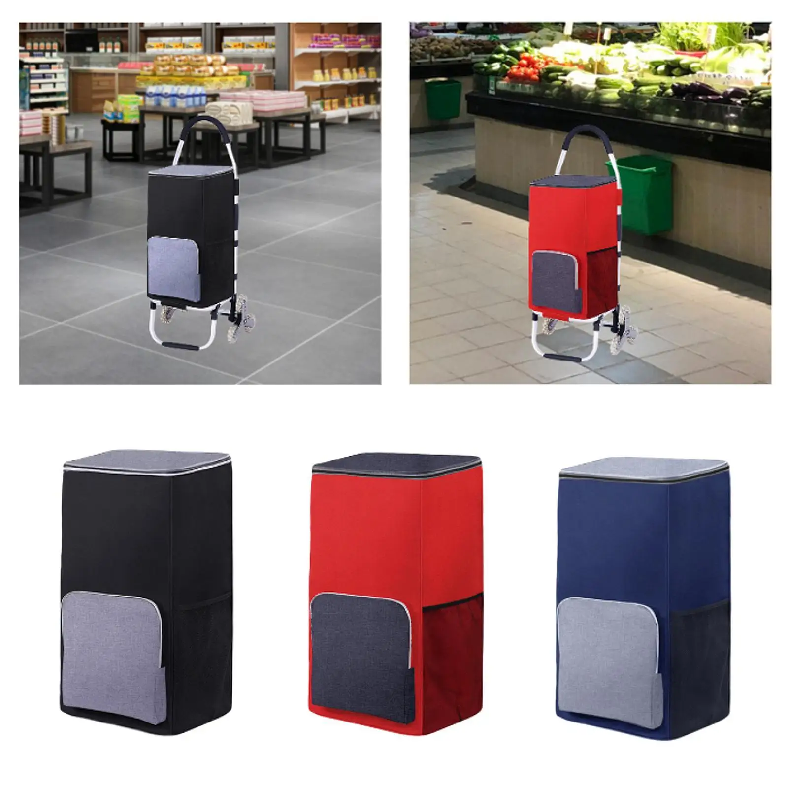 Shopping Cart Bag Storage Bag with Front Pocket Waterproof Fold Up Accessories Reusable Thermal Oxford Cloth
