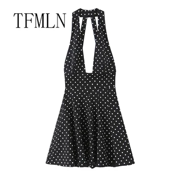 Robe courte femme à pois dos ouvert licou sexy décontractée