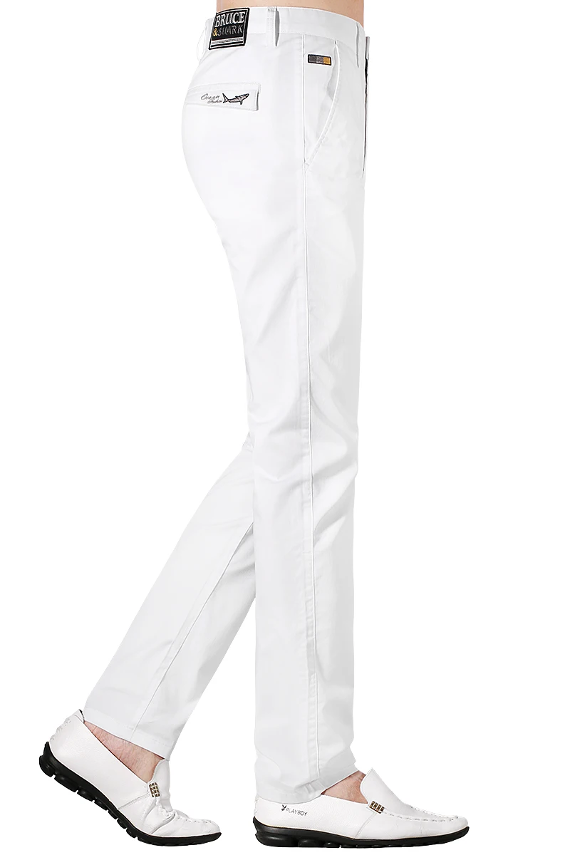 New Men White Pants Casual Fashions Summer Pants Loose Straight Leg stretching Bruce&Shark Business Korea Style Man Clothing