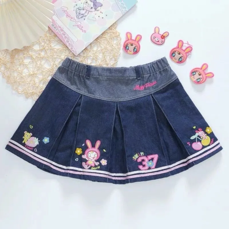 Denim Mini Skirts 2025 Faldas Mujer De Moda Cute A-line Sweet Jupe Summer Chic Saia Cartoon Embroidery Pleated Y2k Skirt Women