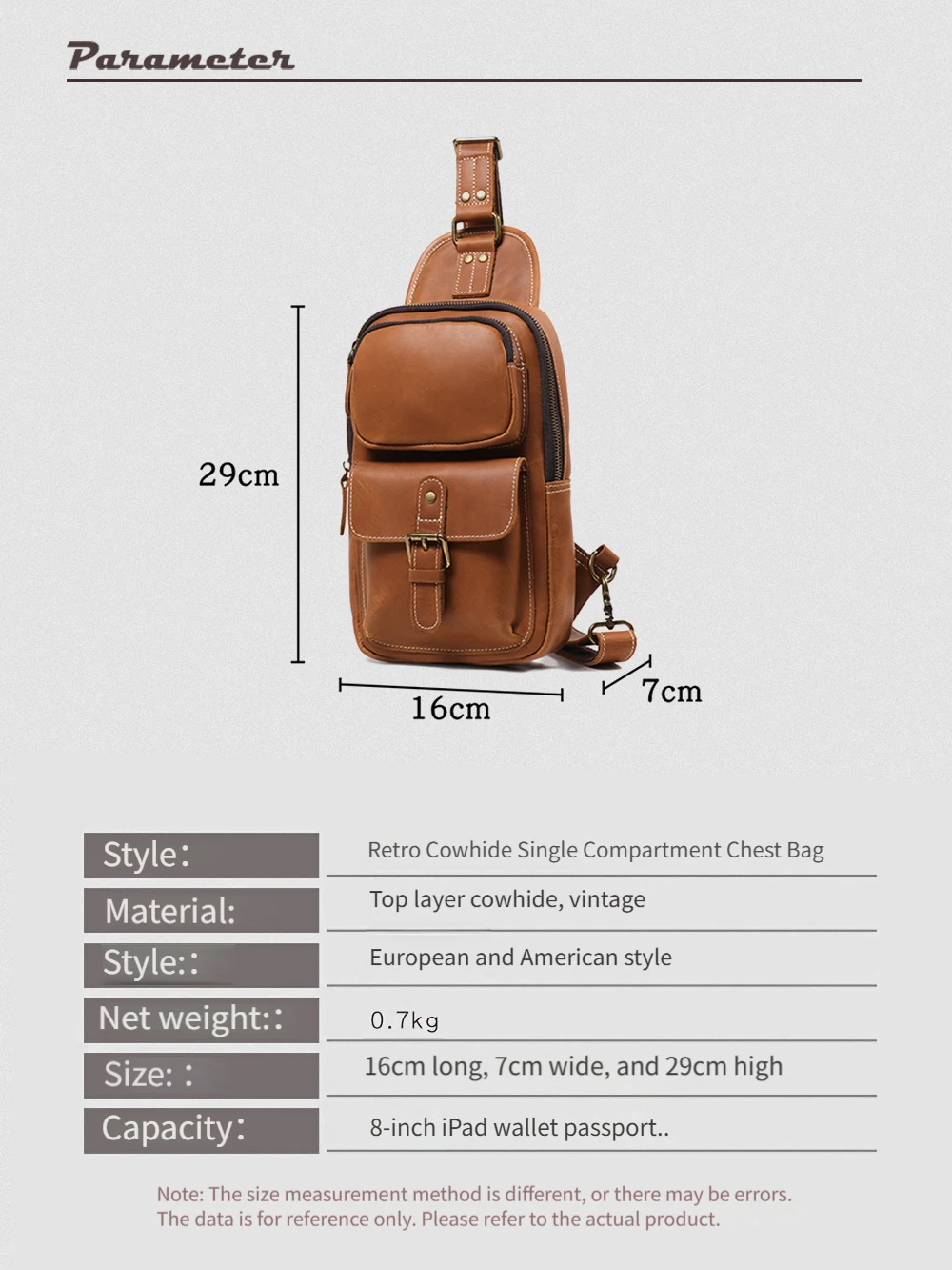 LUOKIR Vintage männer Rindsleder Brust Tasche Outdoor Sport Große Kapazität Einzelnen Schulter Umhängetasche Aus Echtem Leder männer Tasche – Detail 2