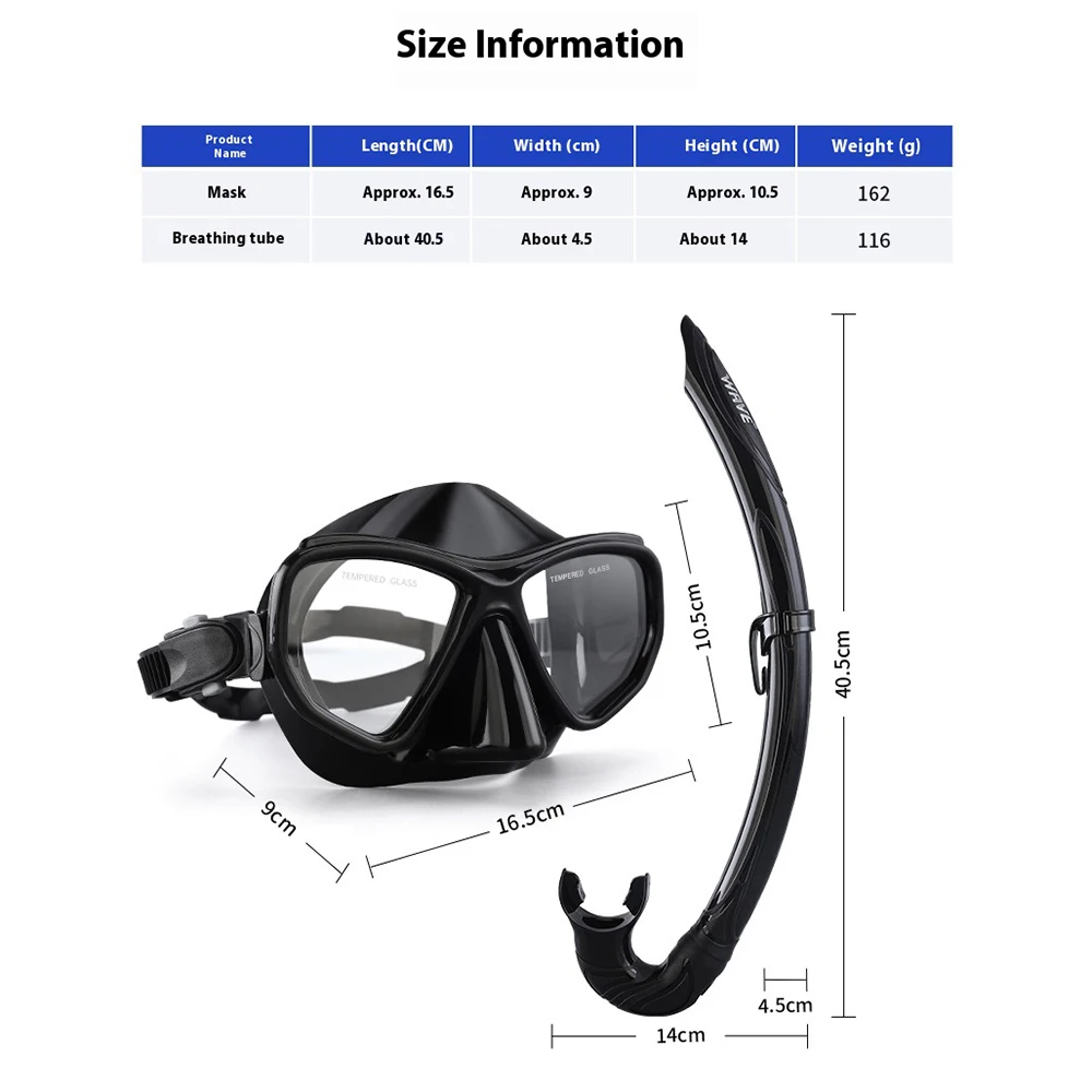 WAVE Quality Snorkeling Glass Eyewear Mask Diving Goggles Snorkel Snorkel Snorkeling Goggles Set Diving Supplies