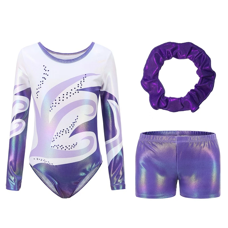 Children Girls Diamante Long Sleeve Ballet Practice Dance Wear Gymnastics Ballet Leotard Children Dance Leotards