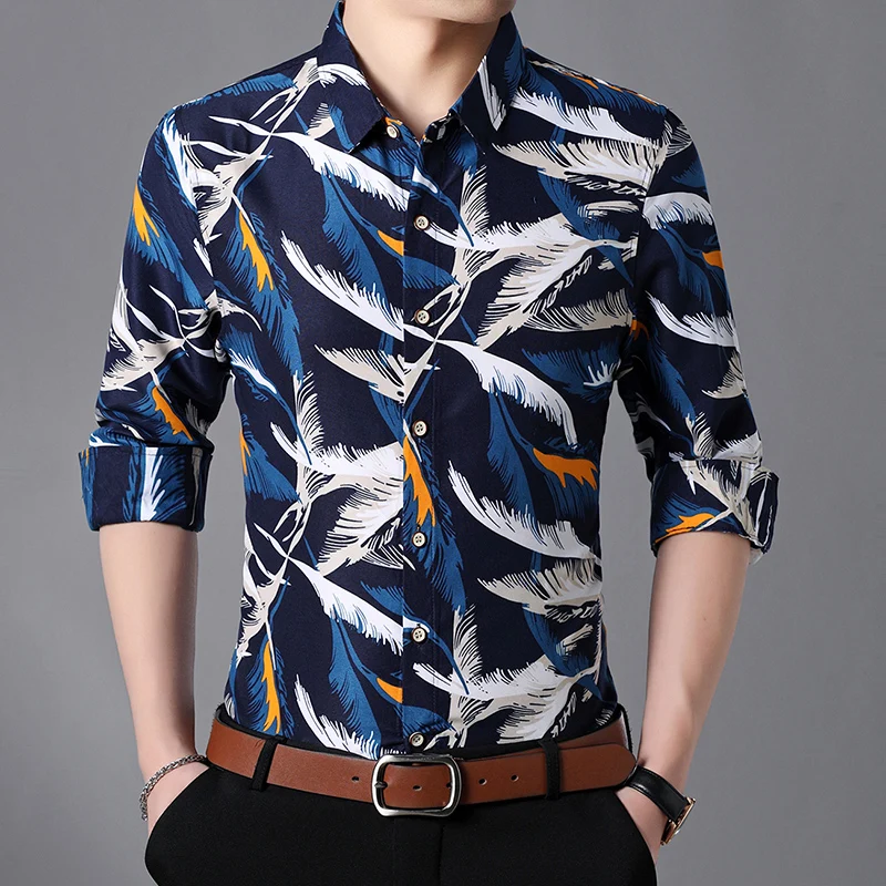 

6 Colors Men's Floral Dress Shirts Long Sleeve Casual Button Flower Printed Shirts Big Size Man Business Shirt 2022 New Arrival