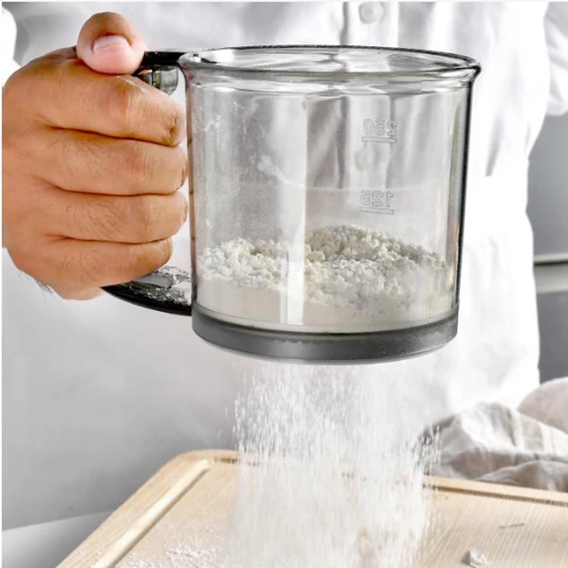 

Flour Sifter Hand Press Semi Automatic Plastic Flour Sieve Cup Baking Tool Powdered Sugar Sifter Cup Shape Baking Sieve Strainer